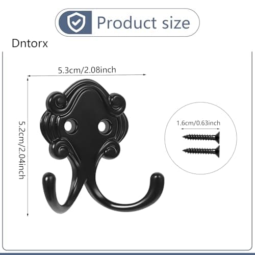 Heavy Duty Black Metal 8 Pack Coat Hooks for Wall Mounting
