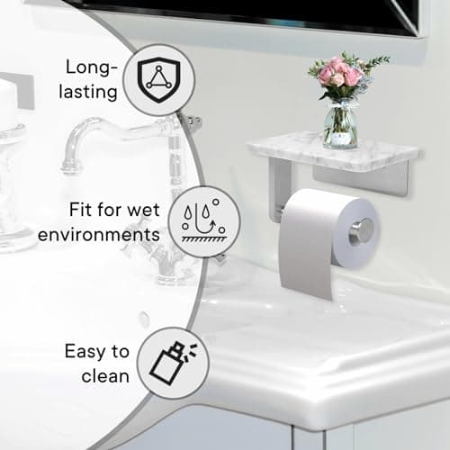 Brushed Nickel Natural Marble Toilet Paper Holder, Wall Mounted for Bathroom Washroom