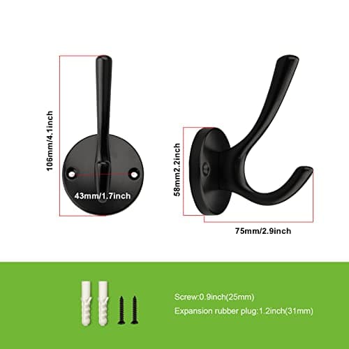 TUNNY 5 Pack Matte Black Coat & Towel Hooks for Bathroom Wall Mounted
