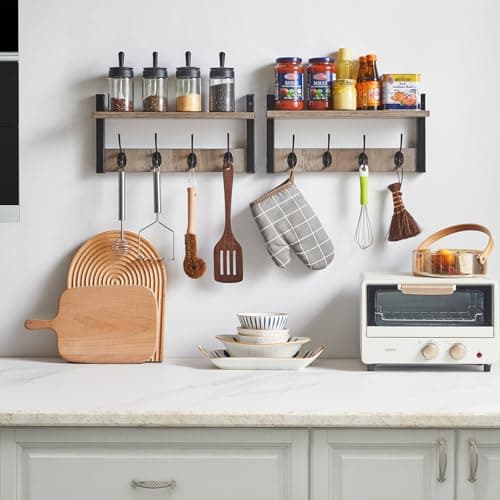 Silver Gray Wall Mounted Coat Rack Shelf with 8 Hooks UHWS001Y-2