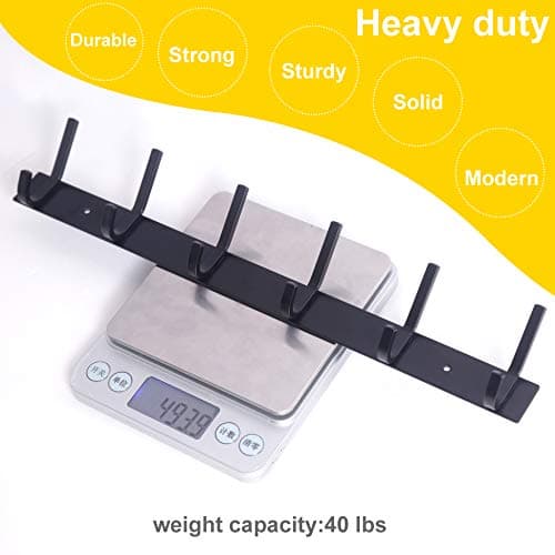 WEBI Heavy Duty 6 Double Coat Hooks Wall Rack, Black, 2 Packs