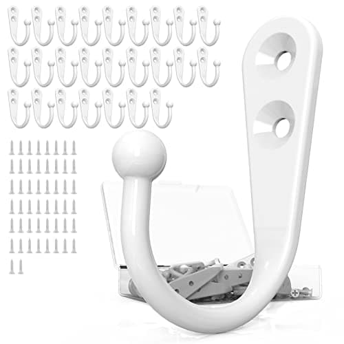 10 Pack Heavy Duty Black Wall Hooks for Mudroom, Backpacks, Robes + 30 Screws — 25PCS + White Hook