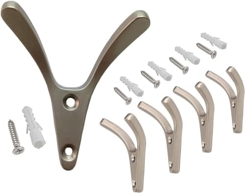 Heavy Duty Black Wall Hooks for Coats, Towels & Keys (Nickel, 5 Pac)