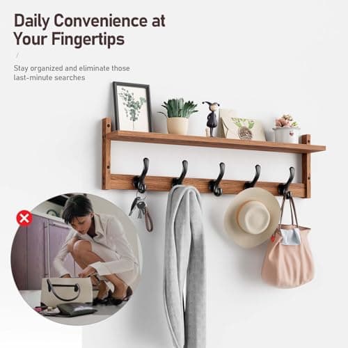 Tatub 29'' Rustic Brown Coat Rack with 5 Hooks & Shelf