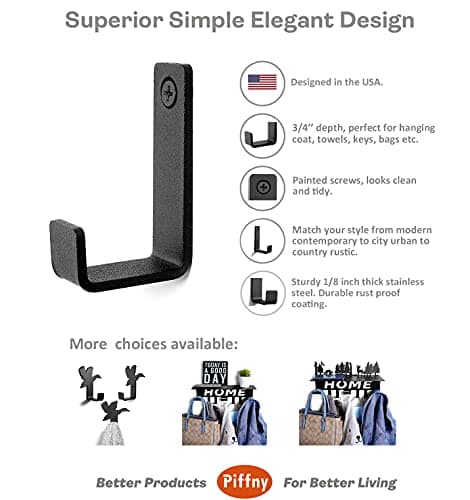 6 Pack Heavy Duty Stainless Steel Robe & Towel Hooks, Modern Industrial Design
