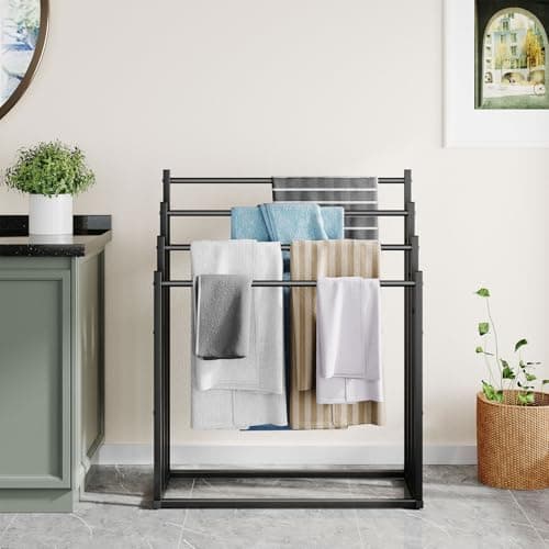 Honiter 4-Tier Wide Towel Rack, Black for Outdoor Pools