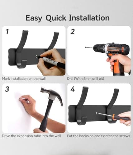 2 Pack Metal Wall Coat Rack with 6 Hooks, Black for Hats and More