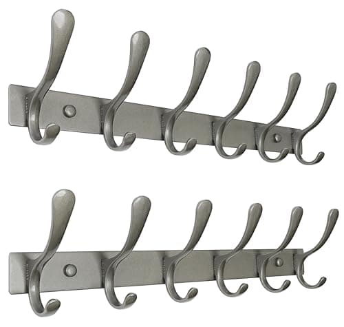 SKOLOO Heavy Duty Stainless Steel Coat Rack - 6 Hooks, Black — Matte Grey
