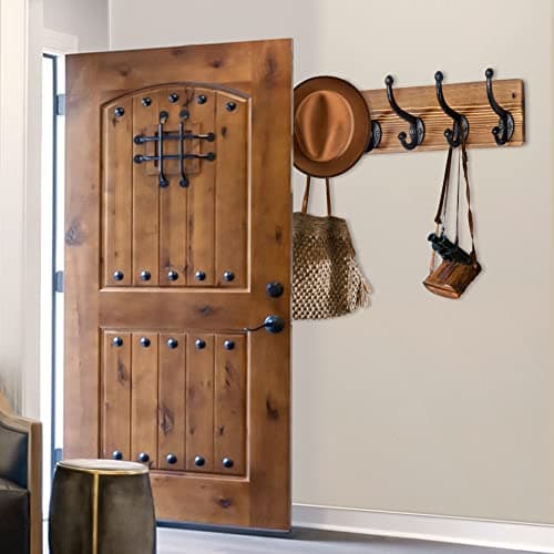 WEBI Rustic Brown Coat Rack with 5 Cast Iron Hooks for Wall Mount
