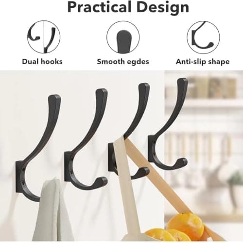 10-Pack Metal Hanging Coat Hooks, Wall Mount, Heavy Duty Screws