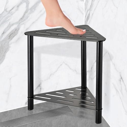 IBosins Corner Shower Stool with Storage Shelf - Compact Bath Bench for Shaving and Sitting in the Shower