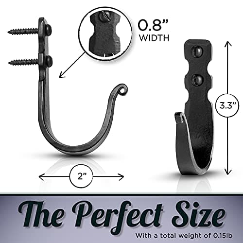 Wrought Iron Farmhouse Hooks, Black - Pack of 3