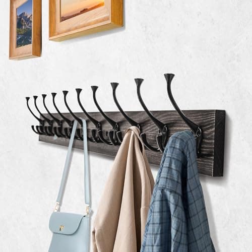 IBosins 34'' Wall Mounted Coat Rack with 10 Decorative Hooks - Rustic Old Wood Entryway Organizer for Coats, Scarves, Bags, Towels, and Hats