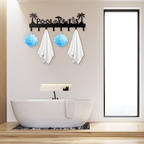 Black Metal Wall Hook Rack with 8 Hooks for Pool Towels and More