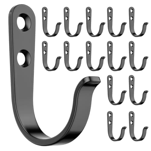 Black Metal Wall Hooks - 10 Pack for Bathroom, Kitchen, Closet & Garage — Black