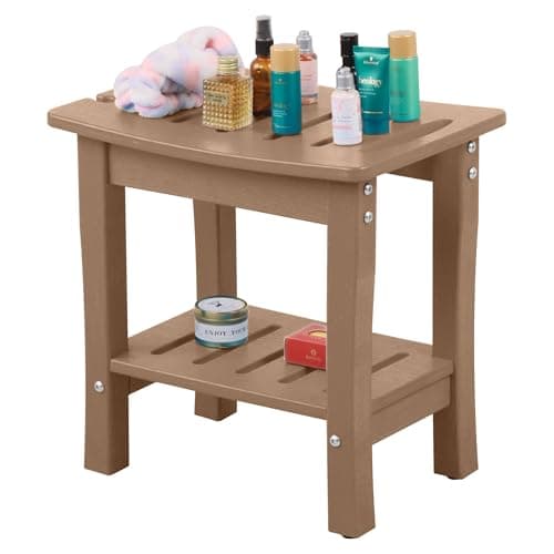 Waterproof HDPE Shower Bench with Storage and Non-Slip Shaving Shelf (Navy) — Brown