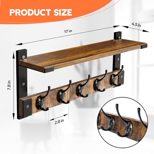 Wall Hooks with Shelf Coat Rack, Wall Mount Hanging for Entryway, Living Room, Bathroom