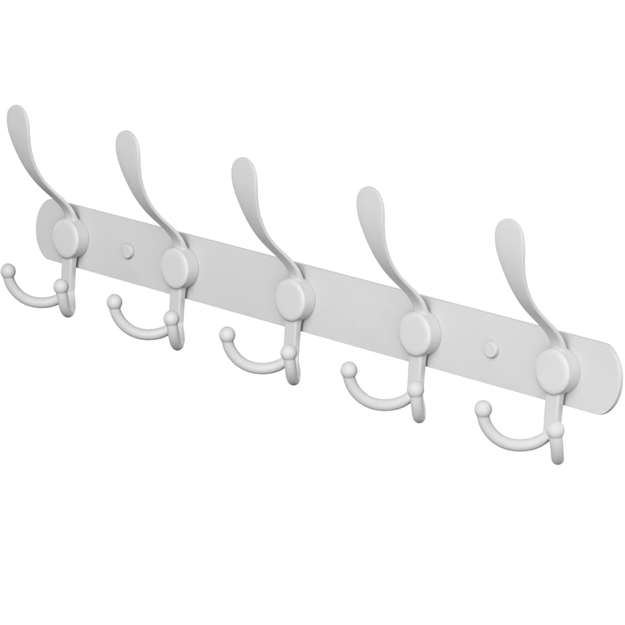 16-Inch Heavy Duty Matte Stainless Steel White Coat Rack - 5 Hooks for Towels & Bags