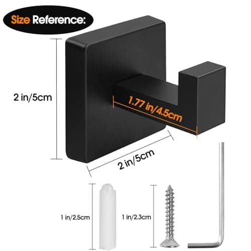 4 Pack Matte Black Stainless Steel Towel Hooks - Modern Design for Home & Closet