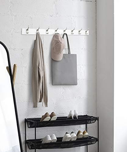 Amazon Basics Modern White Wall Mount Coat Rack, 8 Hooks