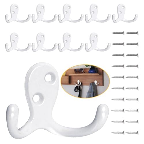 Heavy Duty 14 Pack Double Prong Coat Hooks for Hanging Towel, Coat, Bag, Hat, Cup, Key
| No Rust Black Metal Wall Mounted Coat Hooks with 28 Screws for Heavy Duty Use
| 14 Pack Coat Hooks for Hanging Towel, Coat, Bag, Hat, Cup, Key - Wall Mounted wi 