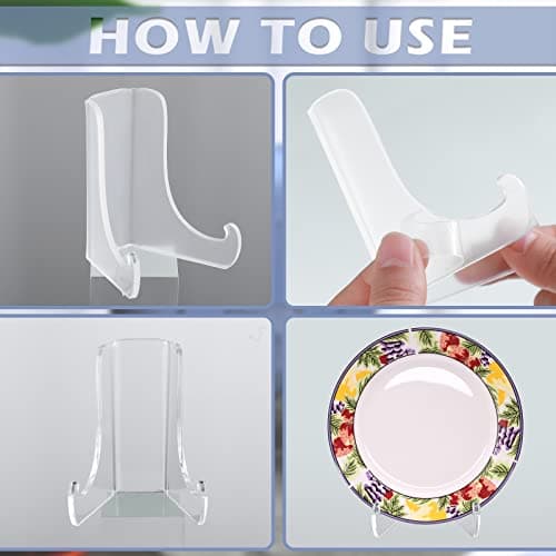Chunful Clear Acrylic Plate Stands with Deep Support Shelves for Home Decors (5.1 x 5 x 6 Inch)