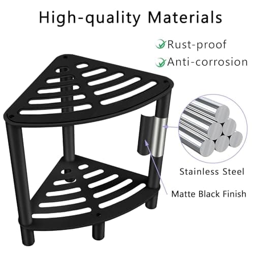 Corner Shower Stool for Shaving Legs, Matte Black Waterproof, Small with Rubber Cushion