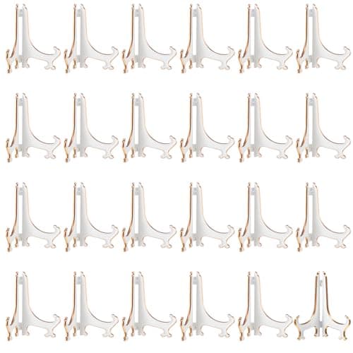 Boao 24-Piece Clear 5" Plastic Easel Plate Display Stand Holder for Weddings, HomeDecoration — White Gold