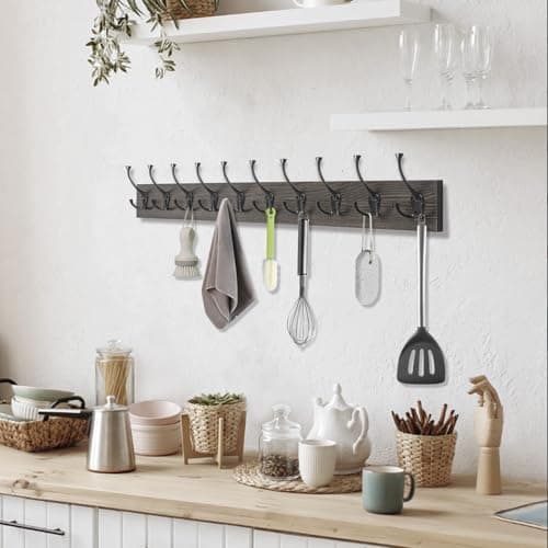 IBosins 34'' Wall Mounted Coat Rack with 10 Decorative Hooks - Rustic Old Wood Entryway Organizer for Coats, Scarves, Bags, Towels, and Hats