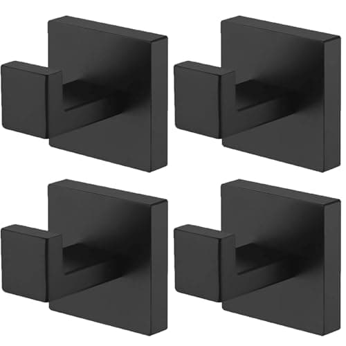 Kruodop Black Matte Square Stainless Steel Towel Hooks, 4 PCS Wall Mount for Bathroom, Kitchen, Bedroom