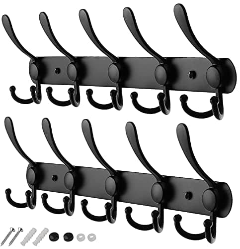 GlazieVault Stainless Steel Coat Rack (2 Pack) - Heavy Duty Hooks for Hats, Towels, Robes - Silver — Black Tri