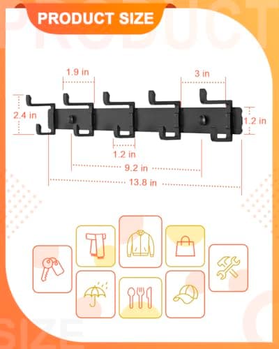 DECLUTTR 2 Pack Heavy Duty Coat Rack, Wall Mount Black