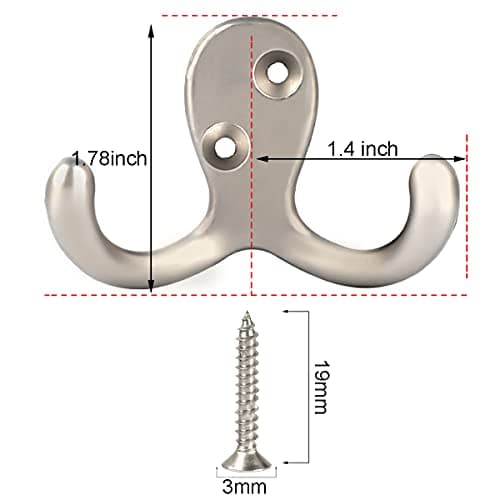 IBosins 10-Pack Heavy Duty Double Prong Wall Hooks with Screws for Coats, Scarves, Bags, Towels, Keys, Caps, and Hats