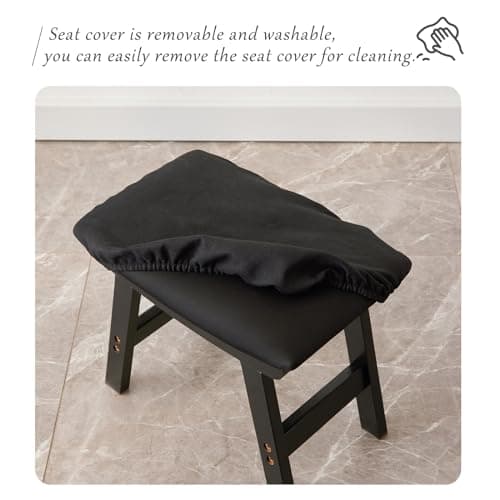 Bamboo Desk Foot Stool, Black Legs & Surface - Extra Seating