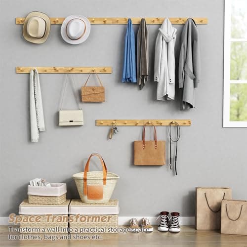 Forbena Natural Wood Coat Rack, 16 Hooks, Wall Mount Set - Kids &amp; Girls Room