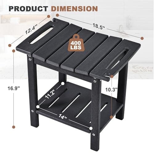 Weather-Resistant HDPE Shower Bench, Waterproof Foot Stool for Spa Bathroom (Black)