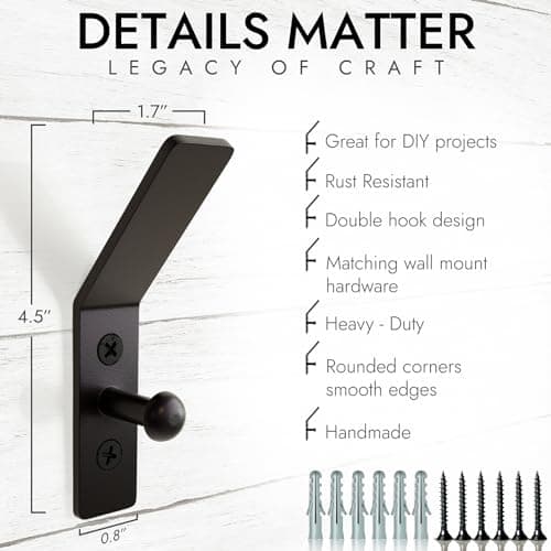 RTZEN Wrought Iron Classic Rustic Wall Hooks - 3 Pack for Coat Towel or Hat