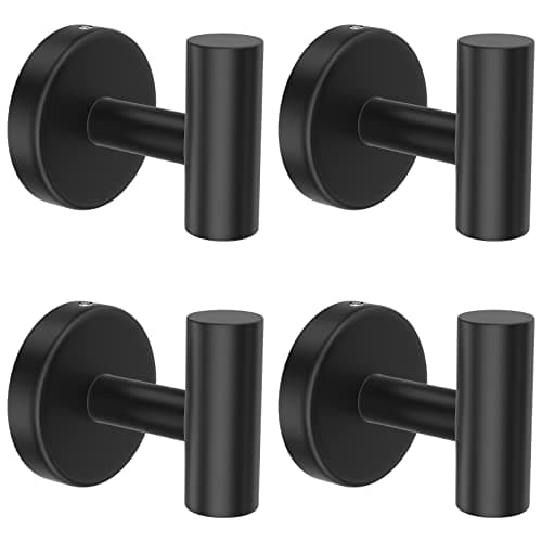 Stusgo 4-Pack Matte Black Stainless Steel Towel Hooks for Bathroom Wall Mounted
