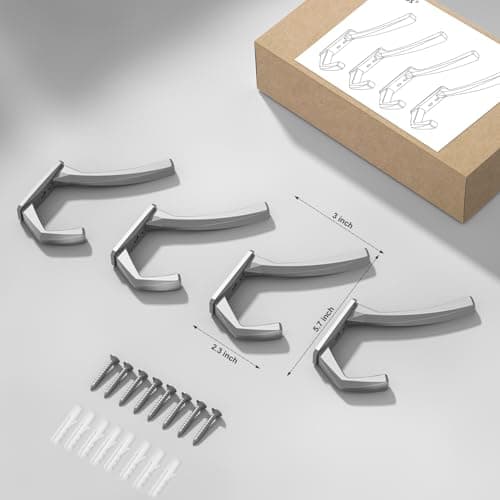 Heavy Duty Matte Towel Hooks, 5.7 Inch Coat Hooks (Silver, 4 Packs)