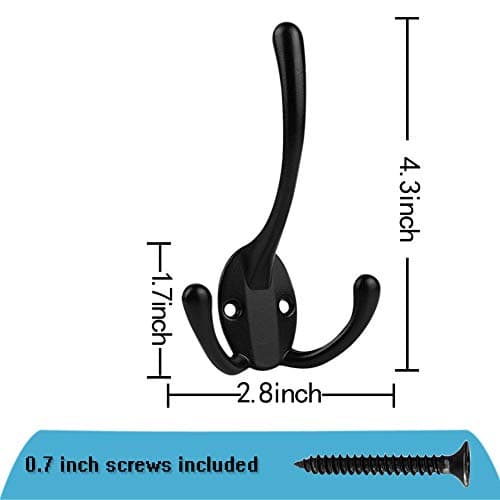 10 Pack Retro Double Utility Coat Hooks for Bath Kitchen Garage (3 Prongs, 50 Screws Included)