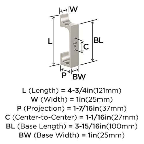 Amerock Bray Double Prong Satin Nickel Wall Hook, Decorative Coats Hat Hook