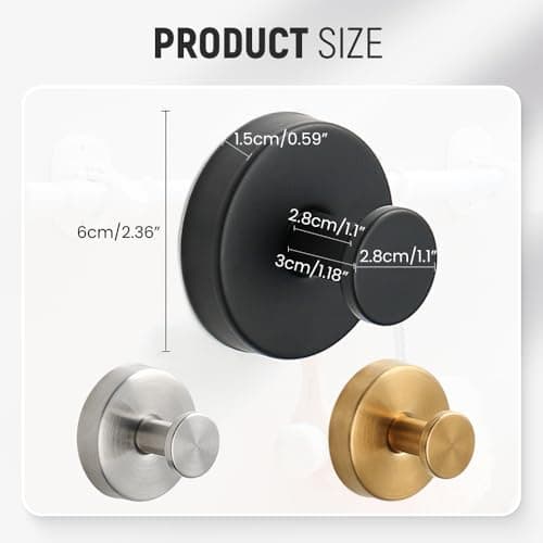 Luxe No-Drill Stainless Steel Waterproof Towel Hooks for Bathrooms