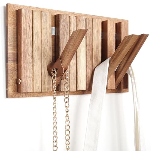 Rustic Wood Wall Coat Rack 6 Hooks 10.4inch Retractable Small Spaces — 6 Hooks Neat Style