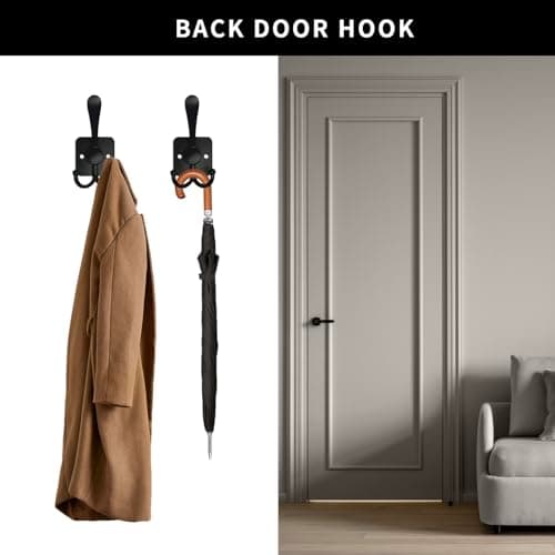 Country Wind Matte Black Heavy Duty 4 Pack Coat Hooks