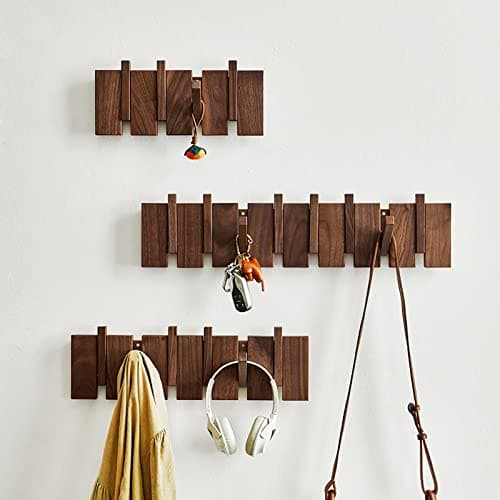 Modern Walnut Wood Coat Rack, Wall Mount 4 Hooks, Space-Saving Entryway Organizer