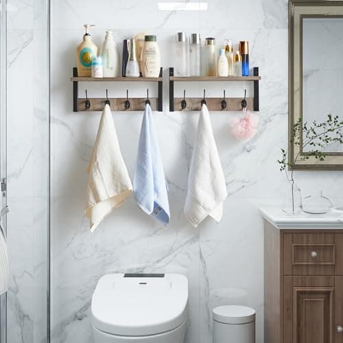 Silver Gray Wall Mounted Coat Rack Shelf with 8 Hooks UHWS001Y-2