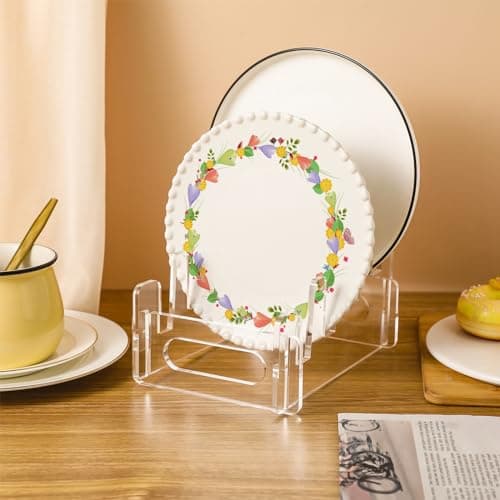 Wenqik 4 Pack Acrylic Plate Stands for Clear Dinnerware Display Home Organizer