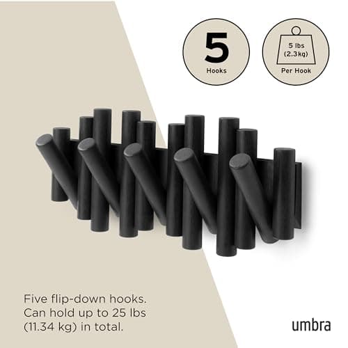 Umbra Black Wall-Mounted Coat Rack with 5 Pegs