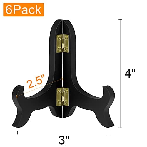 Petutu 6 Pack 4 Inch Black Wooden Plate Easels
