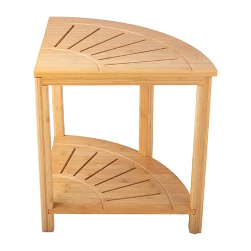 Water Resistant Black Shower Bench for Home Corner Bench Seat and Storage — Natural